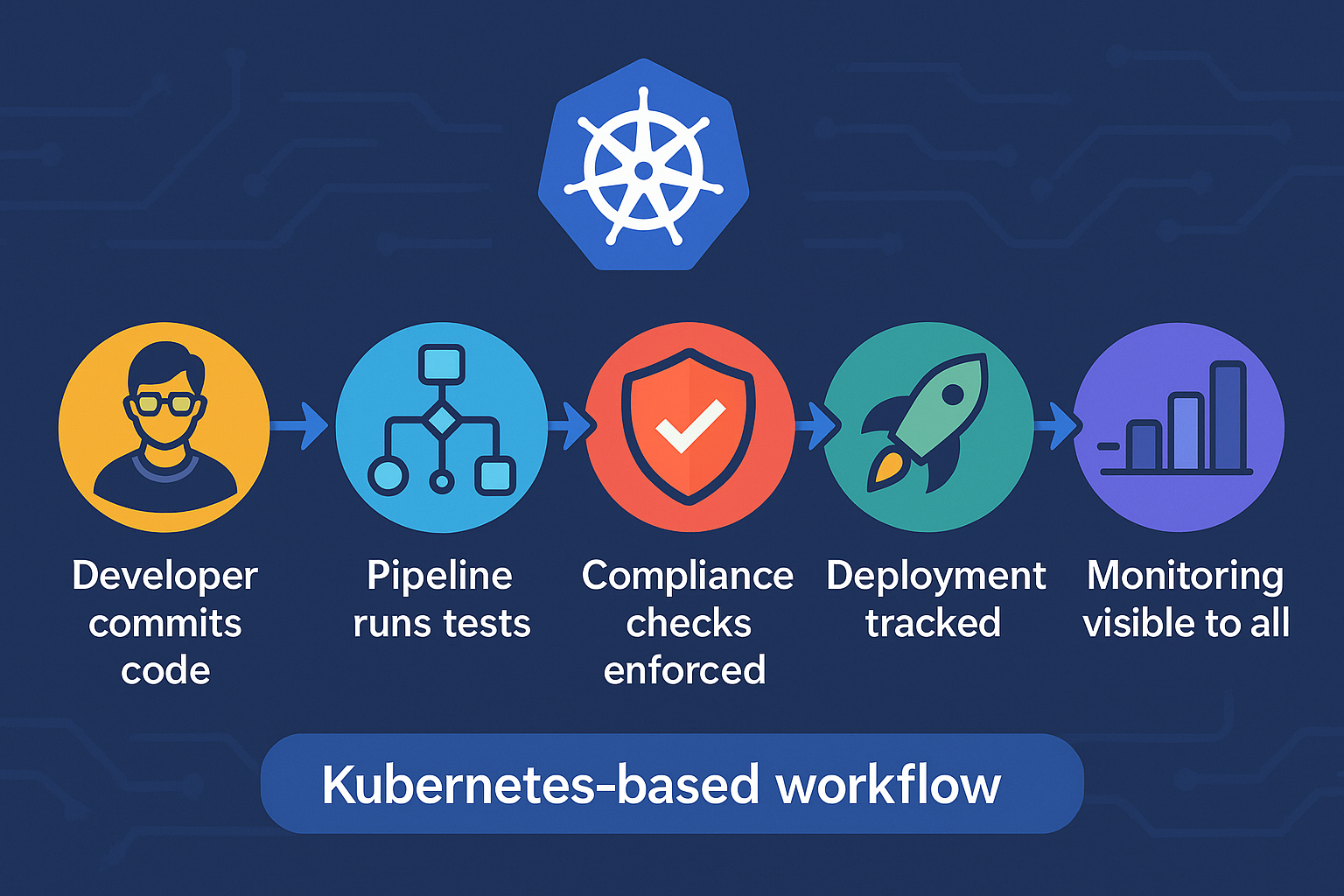 Figure 1: Kubernetes-based pipeline, as used by Volkswagen, automating testing and compliance checks to cut test costs by 50 percent (see step three).